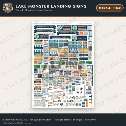 Alpine Railworks 31107N N Scale Roadside Signs - Lake Monster