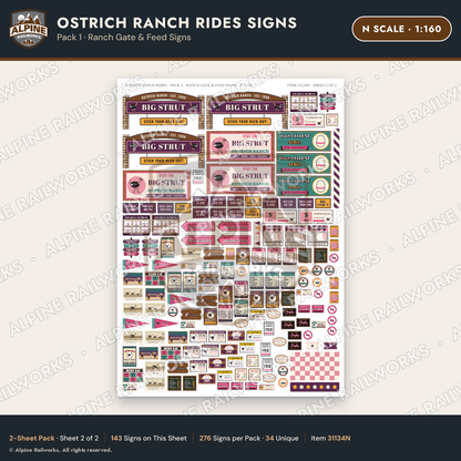 Alpine Railworks 31134N N Scale Roadside Signs - Ostrich Farm