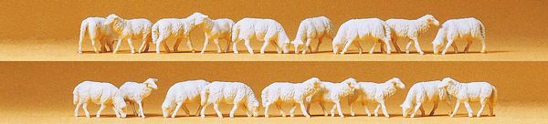 Preiser 14161 HO Scale Animals -- Sheep (white) pkg(18)