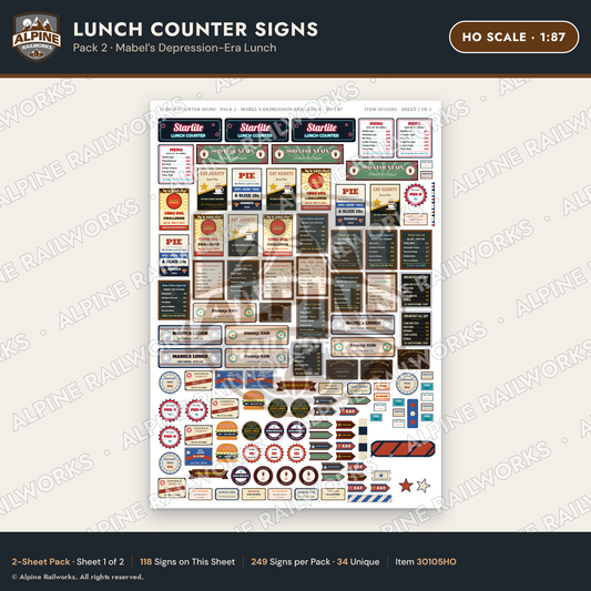 Alpine Railworks 30105HO HO Scale Lunch Counter Signs