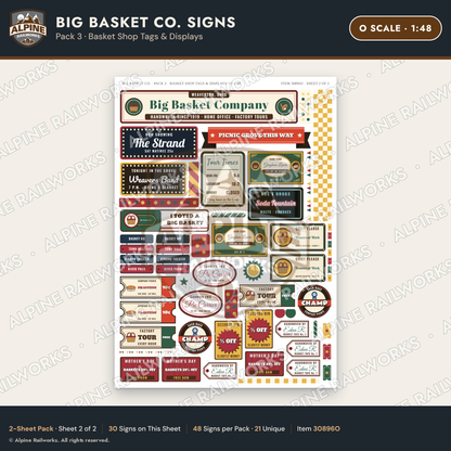 Alpine Railworks 30896O O Scale Roadside Signs - Basket Building