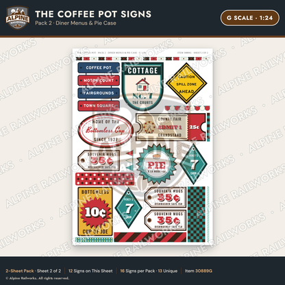 Alpine Railworks 30889G G Scale Roadside Signs - Coffee Pot Diner