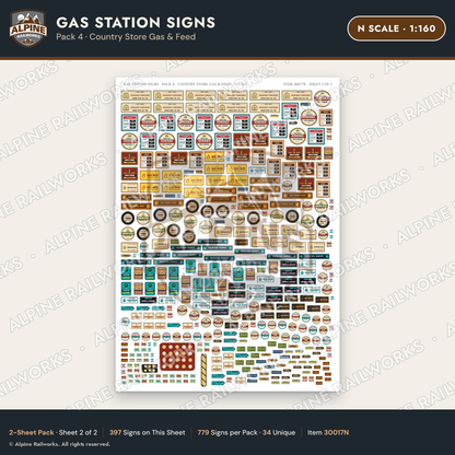 Alpine Railworks 30017N N Scale Gas Station Signs - Country Store Gas