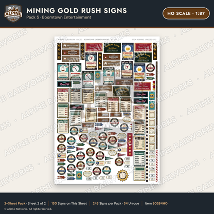 Alpine Railworks 30264HO HO Scale Mining Gold Rush Signs