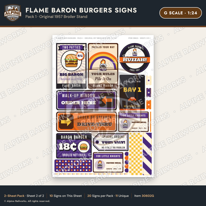 Alpine Railworks 30602G G Scale Fast Food Signs - Burgers