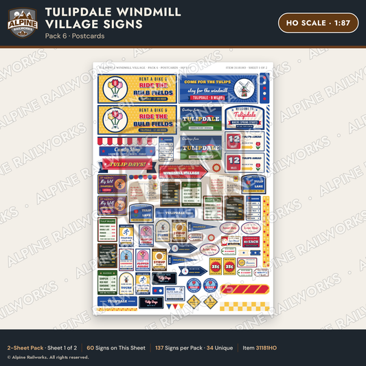 Alpine Railworks 31181HO HO Scale Roadside Signs - Windmill Village