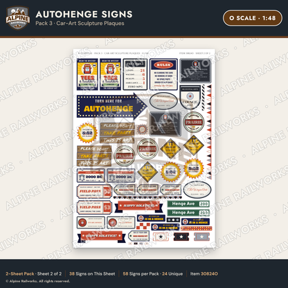Alpine Railworks 30824O O Scale Roadside Attraction Signs - Car Henge