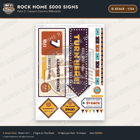 Alpine Railworks 31036G G Scale Roadside Signs - Cliff Rock House