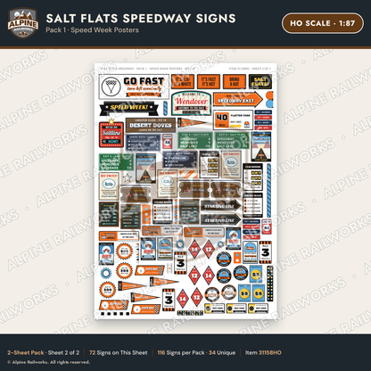 Alpine Railworks 31158HO HO Scale Racing Signs - Salt Flats Speedway