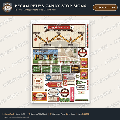Alpine Railworks 30595O O Scale Roadside Signs - Pecan Candy Stop