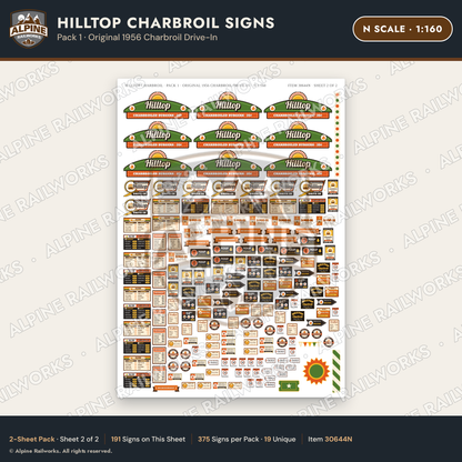 Alpine Railworks 30644N N Scale Fast Food Signs - Charbroiled Burgers
