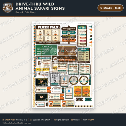 Alpine Railworks 31125O O Scale Roadside Signs - Drive-Thru Safari
