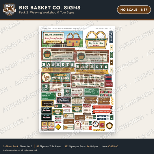 Alpine Railworks 30895HO HO Scale Roadside Signs - Basket Building