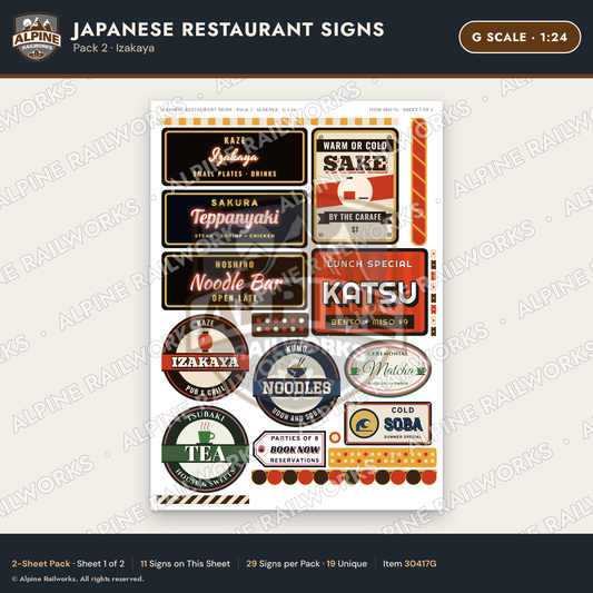 Alpine Railworks 30417G G Scale Japanese Restaurant Signs - Izakaya