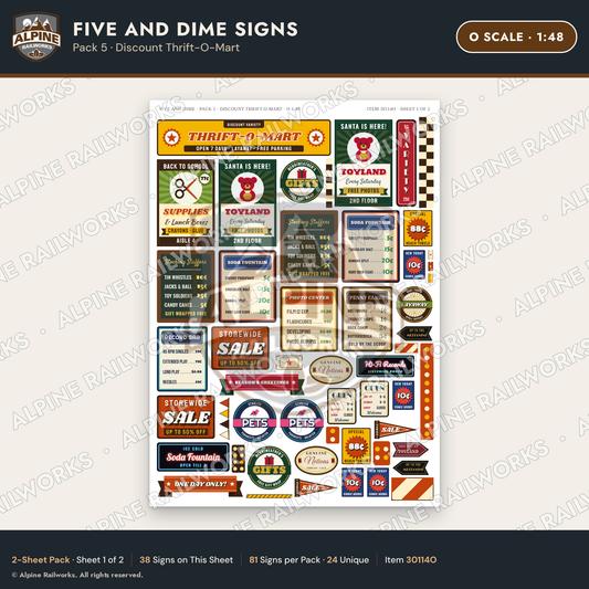 Alpine Railworks 30114O O Scale Five and Dime Signs