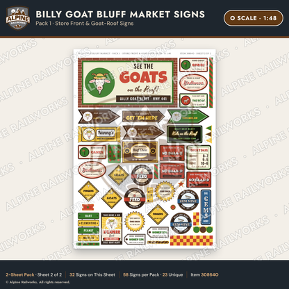 Alpine Railworks 30864O O Scale Roadside Signs - Goats on the Roof