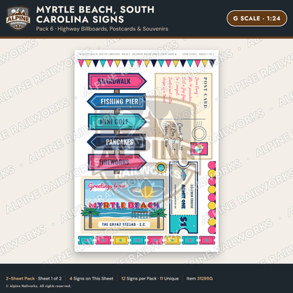 Alpine Railworks 31295G G Scale Myrtle Beach SC Signs - Billboards