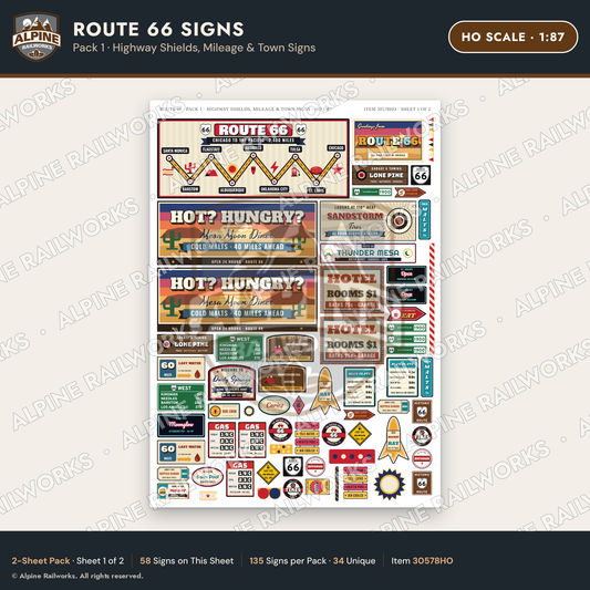 Alpine Railworks 30578HO HO Scale Route 66 Highway Signs