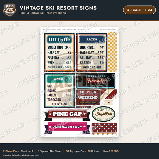 Alpine Railworks 30250G G Scale Vintage Ski Resort Signs