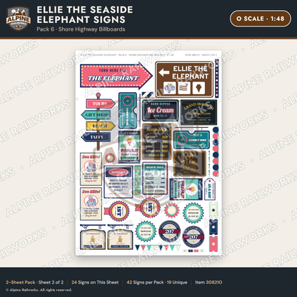 Alpine Railworks 30821O O Scale Roadside Signs - Elephant Building