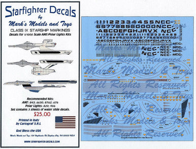 Starfighter Decals 100 1/1000 Class IX Starship Markings