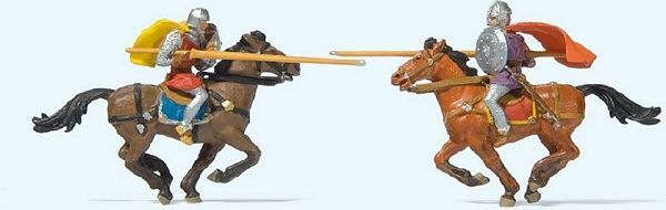Preiser 24763 HO Scale Knights in Jousting Tournament -- 2 Men & 2 Horses