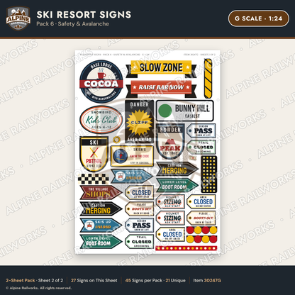 Alpine Railworks 30247G G Scale Ski Resort Signs - Safety & Avalanche