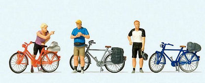 Preiser 10644 HO Scale Standing Cyclists in Sportswear w/Bikes Set #2