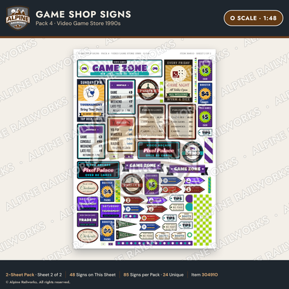Alpine Railworks 30491O O Scale Game Shop Signs - Video Game Store