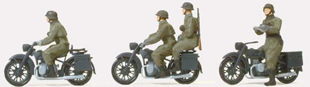 Preiser 16598 HO Unpainted German Reich BMW R12 Motorcycle Crew 1939-45 (3 Motor