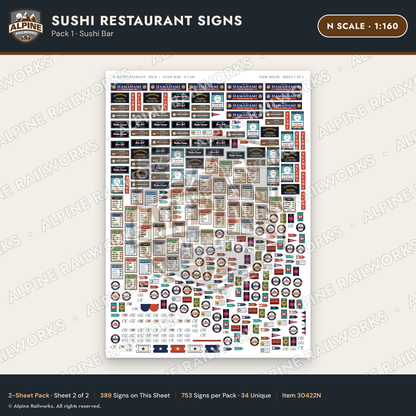 Alpine Railworks 30422N N Scale Sushi Restaurant Signs - Sushi Bar