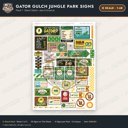 Alpine Railworks 30804O O Scale Roadside Signs - Alligator Park