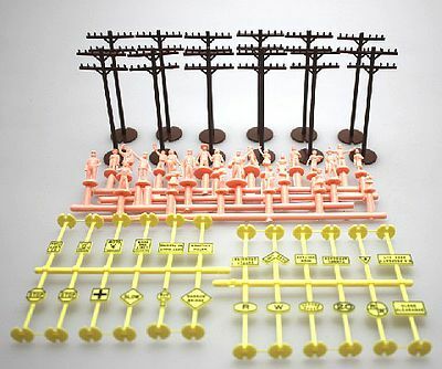 Bachmann 42104 HO Scale Layout Accessories Assortment -- 12 Telephone Poles, 24 Signs & 24 Unpainted Figures