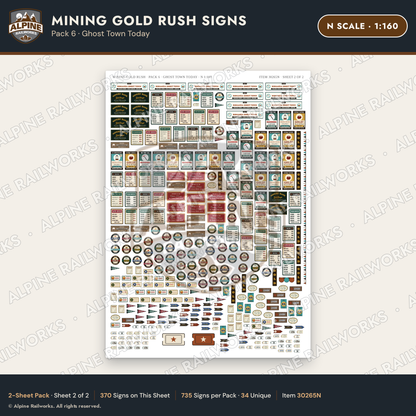 Alpine Railworks 30265N N Scale Mining Gold Rush Signs