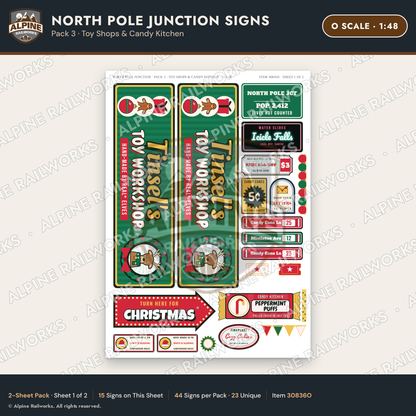 Alpine Railworks 30836O O Scale Roadside Signs - Christmas Town