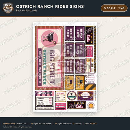 Alpine Railworks 31139O O Scale Roadside Signs - Ostrich Farm