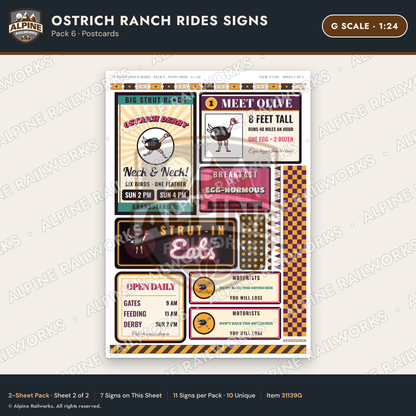 Alpine Railworks 31139G G Scale Roadside Signs - Ostrich Farm