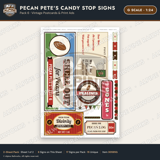 Alpine Railworks 30595G G Scale Roadside Signs - Pecan Candy Stop