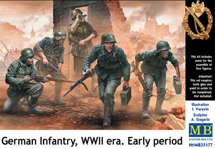 Master Box Models 35177 1/35 German Infantry on the Move Under Fire WWII Era Ear
