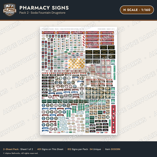 Alpine Railworks 30309N N Scale Pharmacy Signs