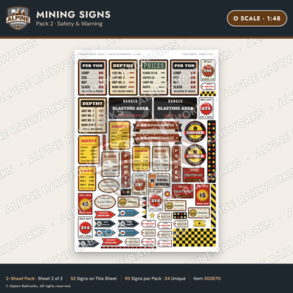 Alpine Railworks 30267O O Scale Mining Signs - Safety & Warning