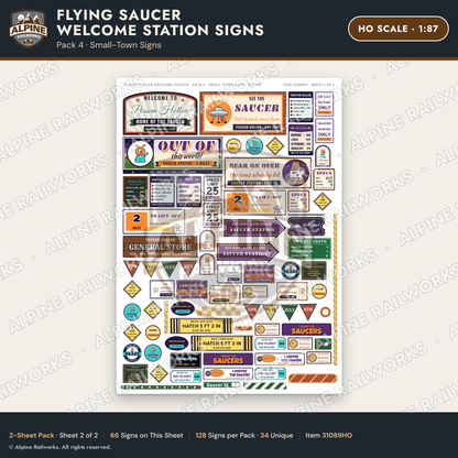 Alpine Railworks 31089HO HO Scale Roadside Signs - UFO Welcome Center
