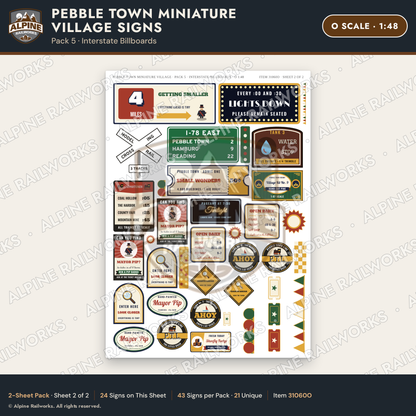 Alpine Railworks 31060O O Scale Roadside Signs - Miniature Village