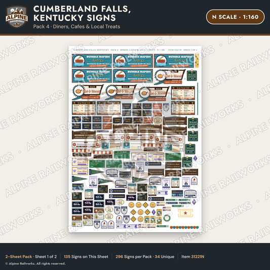 Alpine Railworks 31221N N Scale Cumberland Falls Signs - Diners