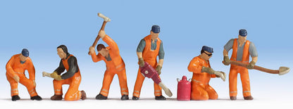 Noch 15276 HO Scale Railroad Track Workers -- Orange Uniforms pkg(6)
