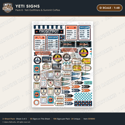 Alpine Railworks 30169O O Scale Yeti Signs - Yeti Outfitters