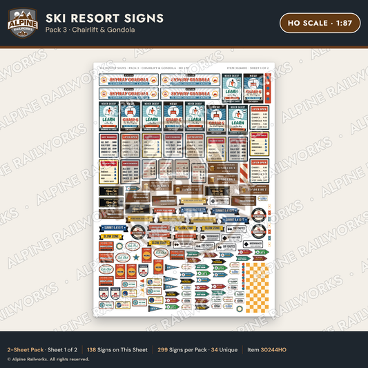 Alpine Railworks 30244HO HO Scale Ski Resort Signs - Chairlift