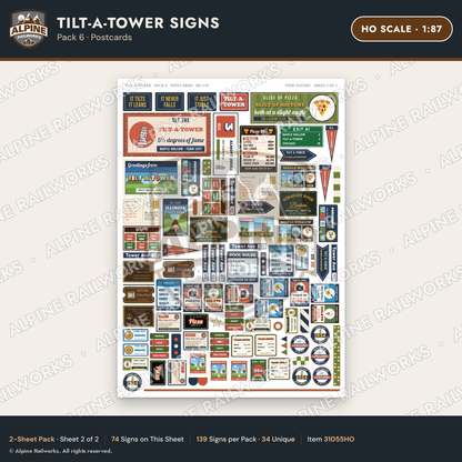 Alpine Railworks 31055HO HO Scale Roadside Signs - Leaning Tower
