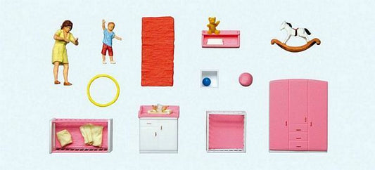 Preiser 10645 HO Scale Mother Changing Diapers -- Mother, Baby & Furniture