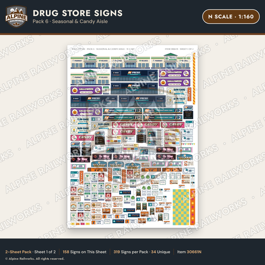 Alpine Railworks 30661N N Scale Drug Store Signs - Seasonal